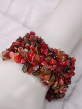 Artisan Crafted Coral/Tigers Eye Stretch Bracelet